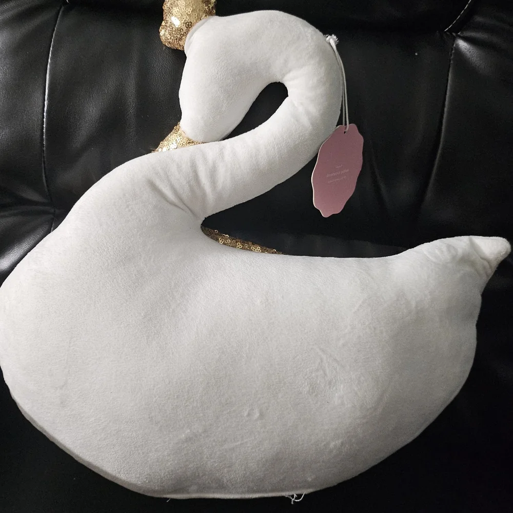 Cove Swan Pillow with Gold Sequins